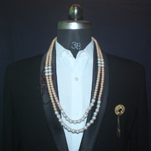 Double Line White Moti Mala with Peach Moti