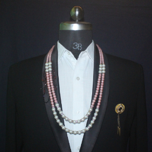 Double Line White Moti Mala with Pink Moti